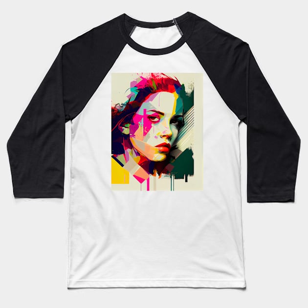 Abstract colorful pop art style woman portrait Baseball T-Shirt by loucaski